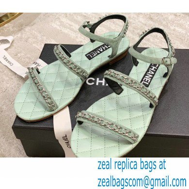 Chanel Chain Leather Sandals G36934 Pale Green 2021