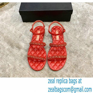 Chanel Chain Leather Sandals G36934 Red 2021