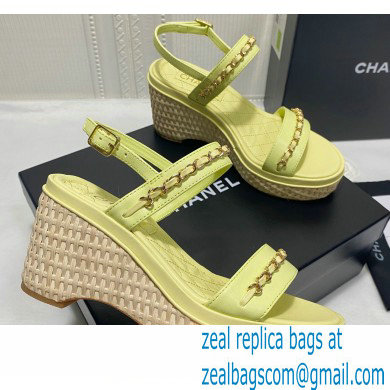 Chanel Chain Wedge Sandals Leather Light Yellow 2021