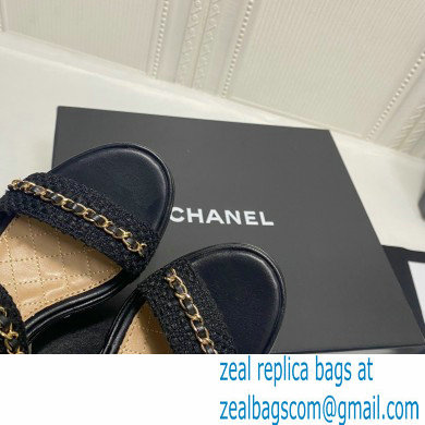 Chanel Chain Wedge Sandals Tweed Black 2021