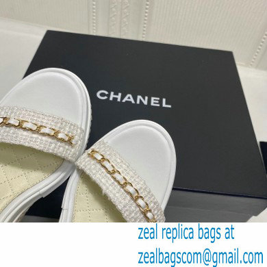Chanel Chain Wedge Sandals Tweed White 2021