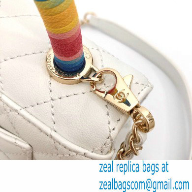 Chanel Coco Handle Mini Flap Bag White with Rainbow Top Handle AS2215 2021