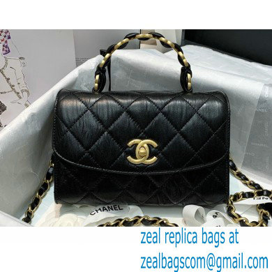 Chanel Crumpled Lambskin Mini Flap Bag with Top Handle AS2477 Black 2021