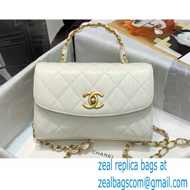 Chanel Crumpled Lambskin Mini Flap Bag with Top Handle AS2477 White 2021