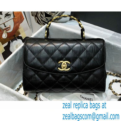Chanel Crumpled Lambskin Small Flap Bag with Top Handle AS2478 Black 2021