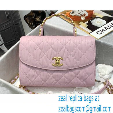 Chanel Crumpled Lambskin Small Flap Bag with Top Handle AS2478 Light Pink 2021