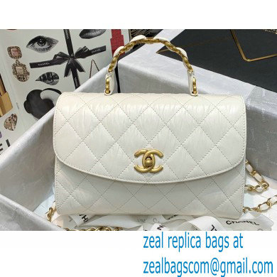 Chanel Crumpled Lambskin Small Flap Bag with Top Handle AS2478 White 2021