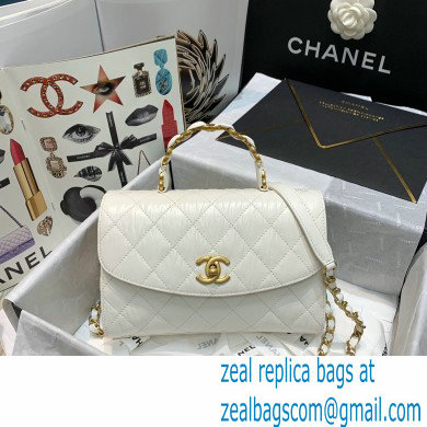 Chanel Crumpled Lambskin Small Flap Bag with Top Handle AS2478 White 2021 - Click Image to Close