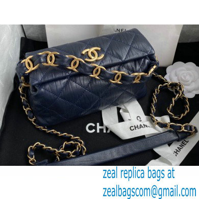 Chanel Crumpled Lambskin Small Hobo Bag AS2479 Navy Blue 2021