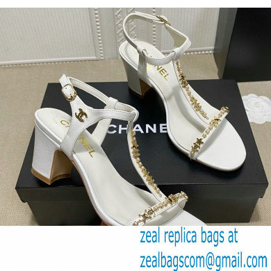 Chanel Crystal Logo and Star Sandals White 2021