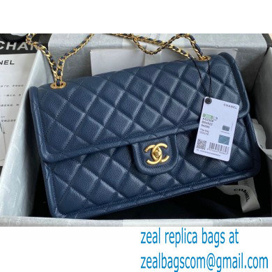 Chanel Grained Calfskin Large Flap Bag AS2358 Navy Blue 2021
