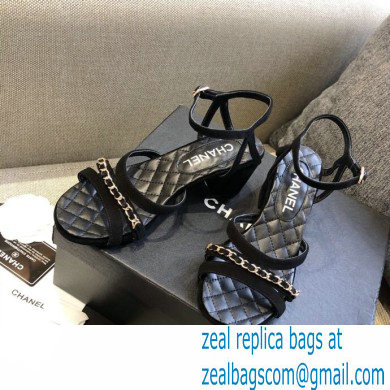 Chanel Heel 5cm Chain Sandals Suede Black 2021