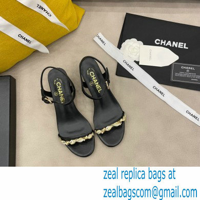 Chanel Heel 5cm Leaf and Jewelry Sandals G37336 Black 2021
