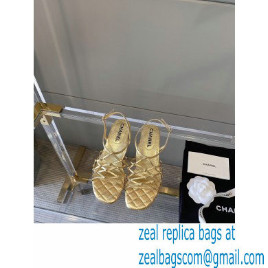 Chanel Heel 5cm Quilting Sandals G36876 Gold 2021