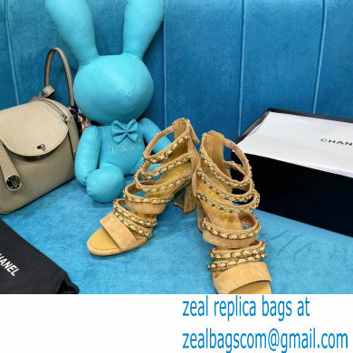 Chanel Heel 9cm Chain Sandals Suede Beige 2021