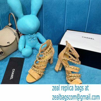 Chanel Heel 9cm Chain Sandals Suede Beige 2021