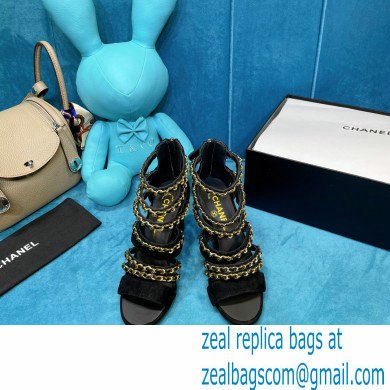 Chanel Heel 9cm Chain Sandals Suede Black 2021