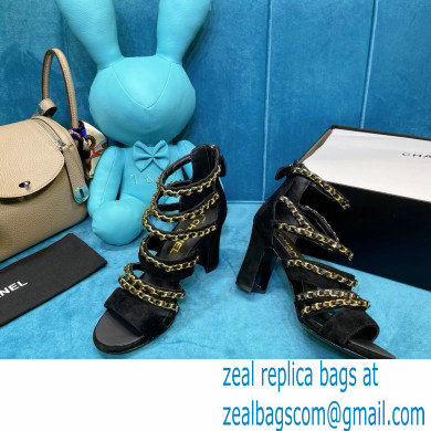 Chanel Heel 9cm Chain Sandals Suede Black 2021