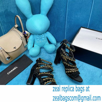 Chanel Heel 9cm Chain Sandals Suede Black 2021