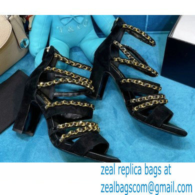 Chanel Heel 9cm Chain Sandals Suede Black 2021 - Click Image to Close