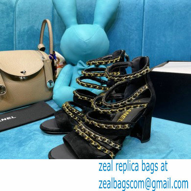 Chanel Heel 9cm Chain Sandals Suede Black 2021
