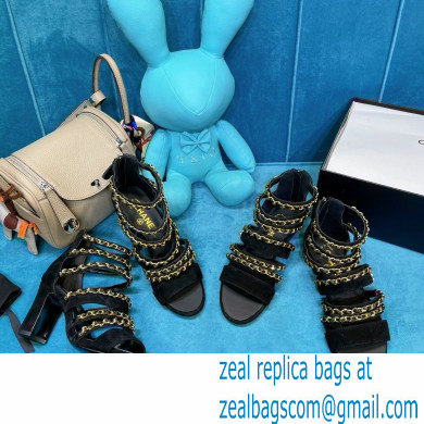 Chanel Heel 9cm Chain Sandals Suede Black 2021