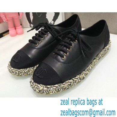 Chanel Lambskin and Grosgrain Lace-Ups G37144 Black 2021 - Click Image to Close