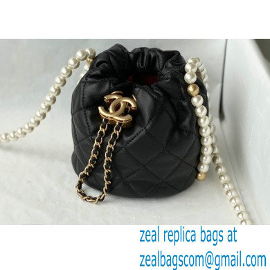 Chanel Pearl Chain Mini Drawstring Bucket Bag AS2529 Black 2021 - Click Image to Close