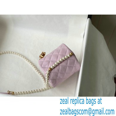 Chanel Pearl Chain Mini Drawstring Bucket Bag AS2529 Light Pink 2021