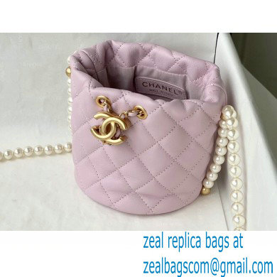Chanel Pearl Chain Mini Drawstring Bucket Bag AS2529 Light Pink 2021