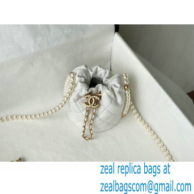 Chanel Pearl Chain Mini Drawstring Bucket Bag AS2529 White 2021