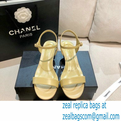 Chanel Pearl Heel Sandals Leather Beige 2021