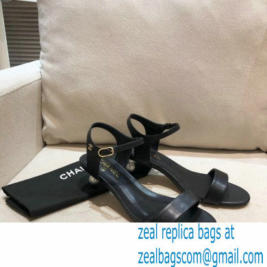 Chanel Pearl Heel Sandals Leather Black 2021 - Click Image to Close