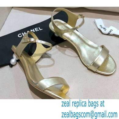Chanel Pearl Heel Sandals Leather Gold 2021