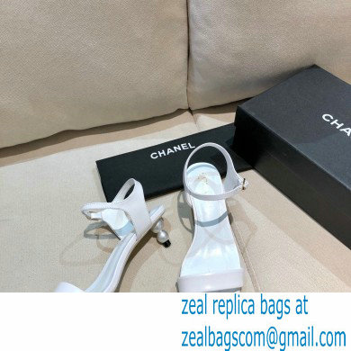 Chanel Pearl Heel Sandals Leather White 2021