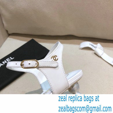 Chanel Pearl Heel Sandals Leather White 2021 - Click Image to Close