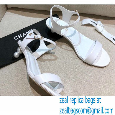 Chanel Pearl Heel Sandals Leather White 2021