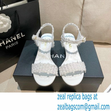 Chanel Pearl Heel Sandals Tweed 03 2021