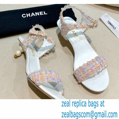 Chanel Pearl Heel Sandals Tweed 04 2021
