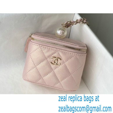 Chanel Pearls Iridescent Grained Calfskin Small Vanity Case with Chain Bag AP2161 Nude Pink 2021
