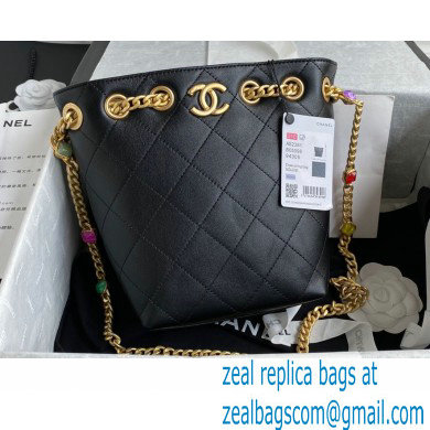Chanel Resin Chain Lambskin Drawstring Bucket Bag AS2381 Black 2021
