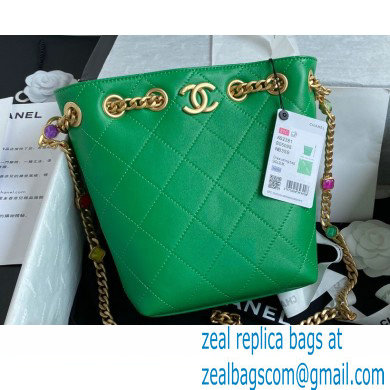 Chanel Resin Chain Lambskin Drawstring Bucket Bag AS2381 Green 2021