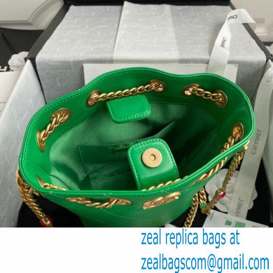 Chanel Resin Chain Lambskin Drawstring Bucket Bag AS2381 Green 2021 - Click Image to Close