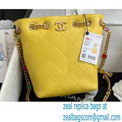 Chanel Resin Chain Lambskin Drawstring Bucket Bag AS2381 Yellow 2021