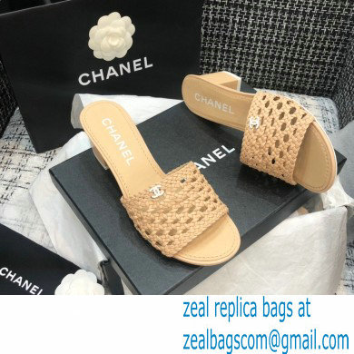 Chanel Shiny Braided Goatskin Heel Mules G37405 Beige 2021 - Click Image to Close