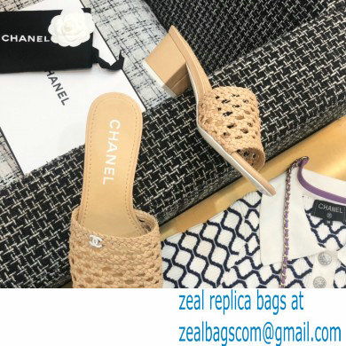 Chanel Shiny Braided Goatskin Heel Mules G37405 Beige 2021 - Click Image to Close