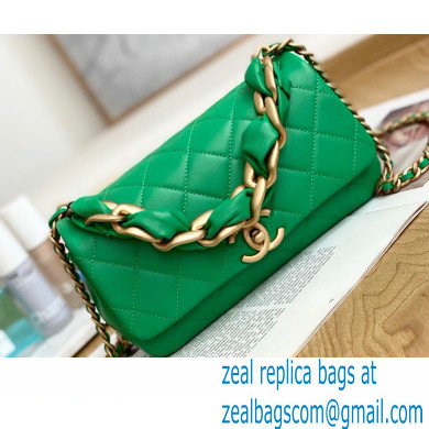 Chanel Shiny Lambskin Entwined Chain Flap Bag AS2388 Green 2021