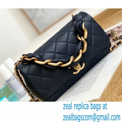 Chanel Shiny Lambskin Entwined Chain Flap Bag AS2388 Navy Blue 2021