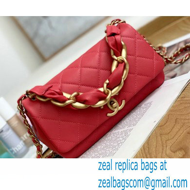 Chanel Shiny Lambskin Entwined Chain Flap Bag AS2388 Red 2021