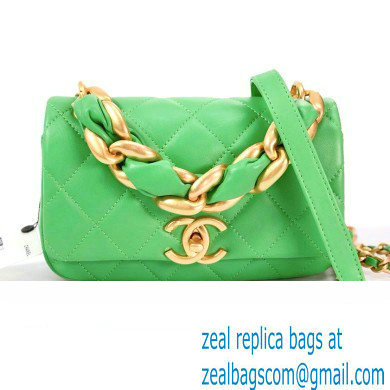 Chanel Shiny Lambskin Entwined Chain Small Flap Bag AS2387 Green 2021